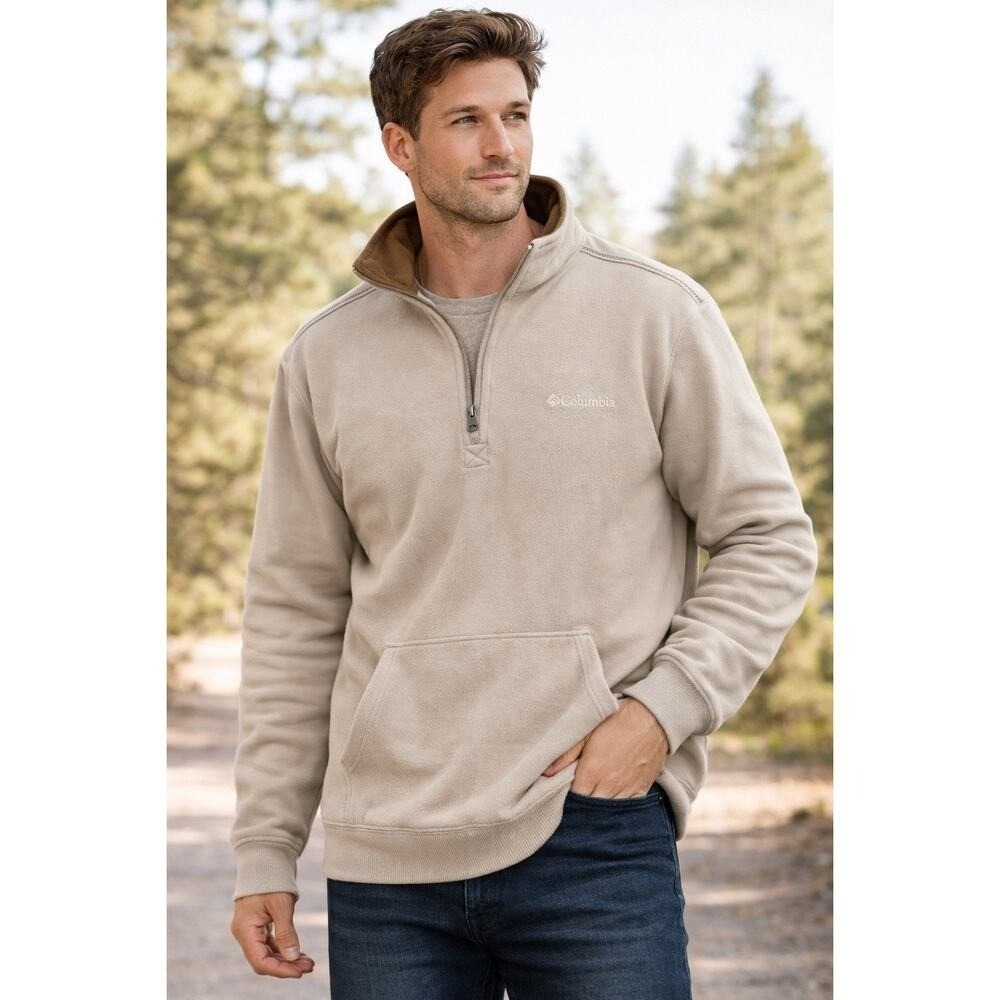 Columbia Quarter Zip Fleece Pullover Tan Brown XL Outdoor - Picture 2 of 9